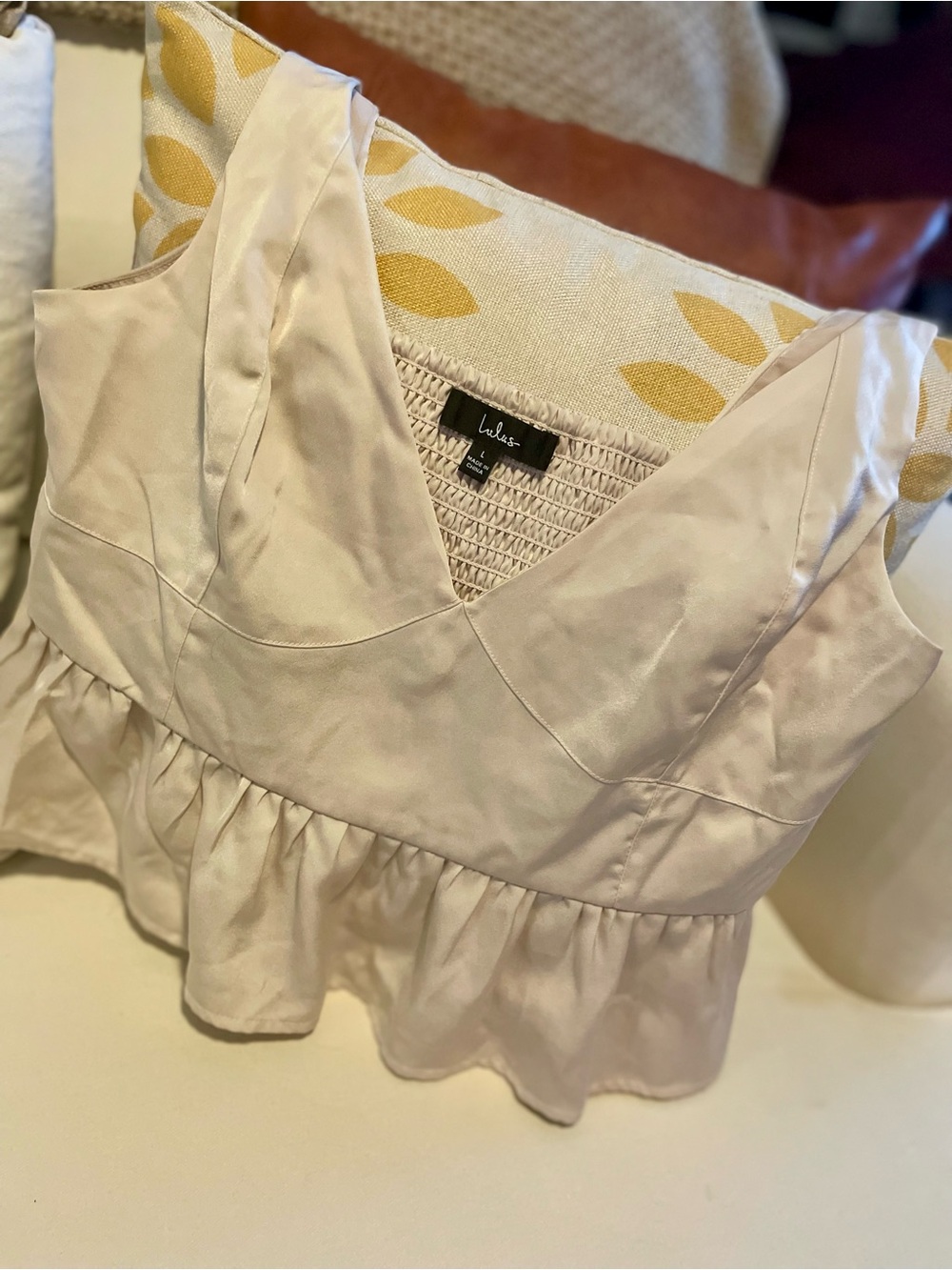 Lulu's Cream Peplum V-Neck Crop Top